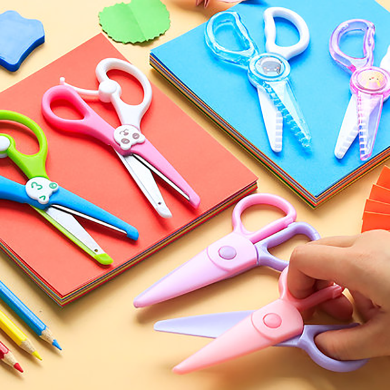 OBOS 0414 Children's Safety Scissors Handmade Kindergarten Multifunctional Hand-free Plastic Portable