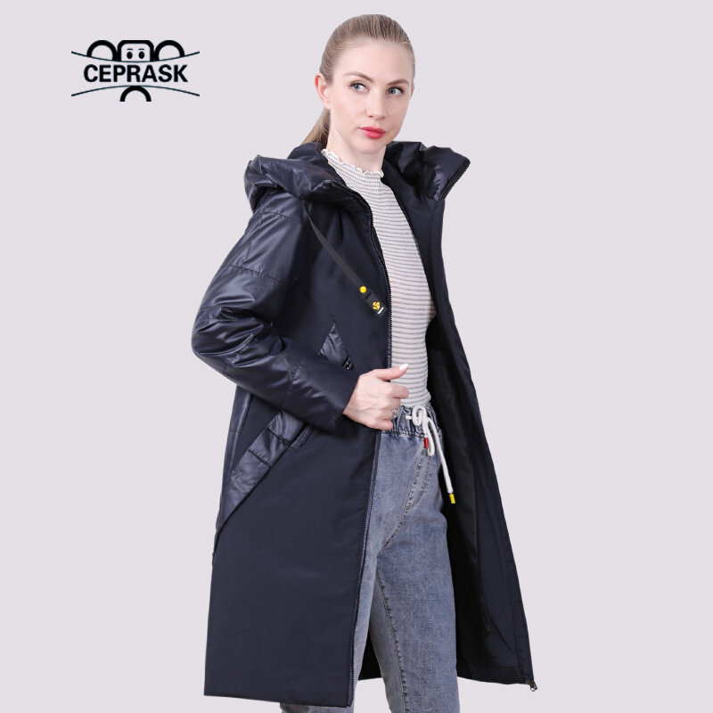 D`OCERO Новая куртка женская Повседневное модное европейское стеганые пальто женское осенняя X-Long Парка больших размеров с капюшоном Теплая тонкая верхняя одежда женская