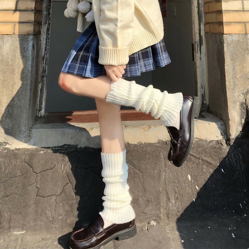 New Japanese Lolita Sweet Girl Leg Warmer Knit Socks Wool Ball Knitted Foot Cover Cosplay Women Autumn Winter  Heap Heap Socks