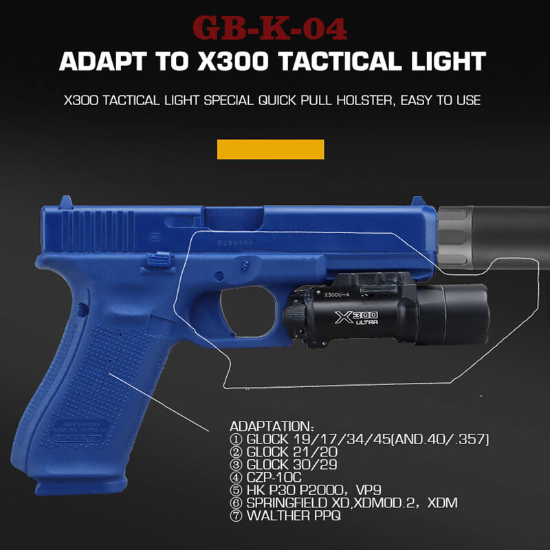 X300 Taktische Taschenlampe Pistole Holster US Kydex Material für Glock HK Springfield Walther CZP Military Jagd Airsoft Holster