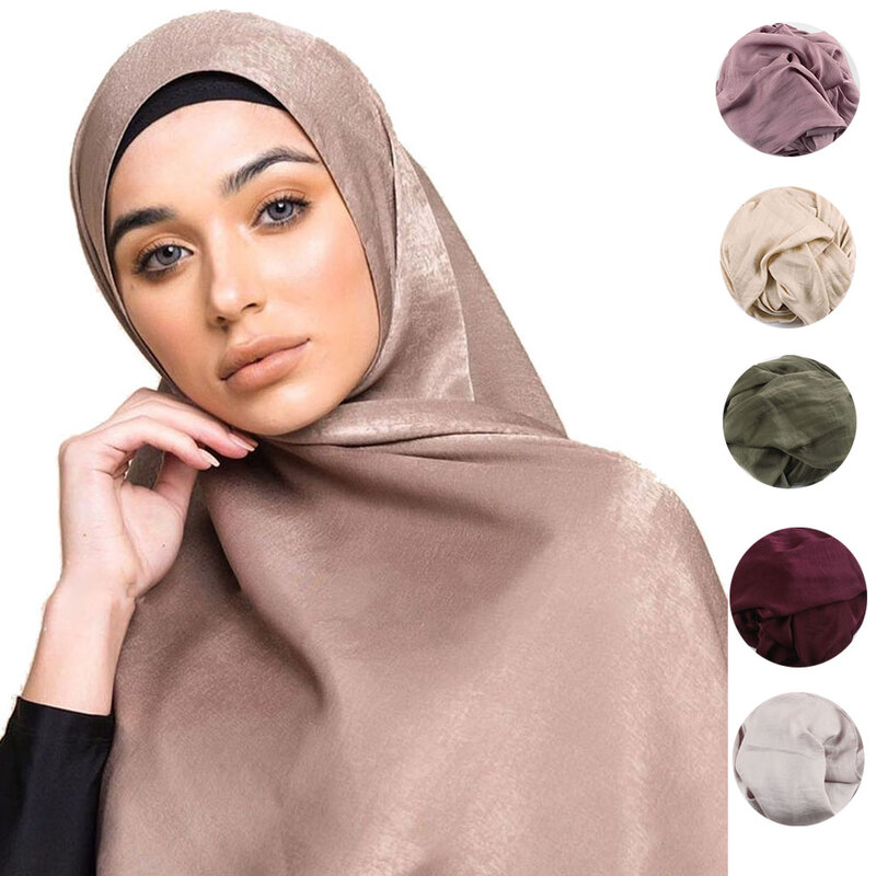 Hijabs de seda de cetim suave para mulheres muçulmanas, hijab monocromático, lenços de bandana, lenço pastel, novo