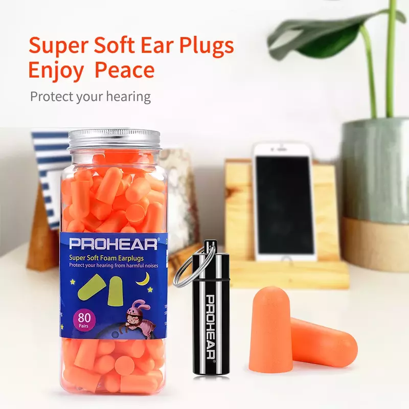 ZOHAN-Tapones de espuma para los oídos, bloqueador de ruido reutilizable/filtro, orejeras insonorizadas para dormir, estuche de transporte de silicona, 80 pares