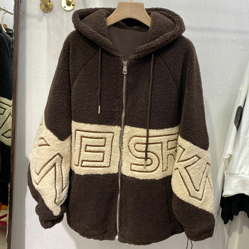 Свитер в стиле ins с надписью super fire, свитер популярного цвета, Женская осенне-зимняя одежда, Свободное пальто из искусственной овечьей шерсти