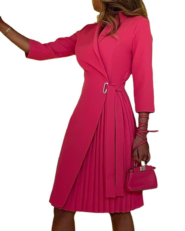 Elegante vestido informal de manga larga para mujer, Blazer con solapa en la cintura, liso, con doble botonadura y cinturón