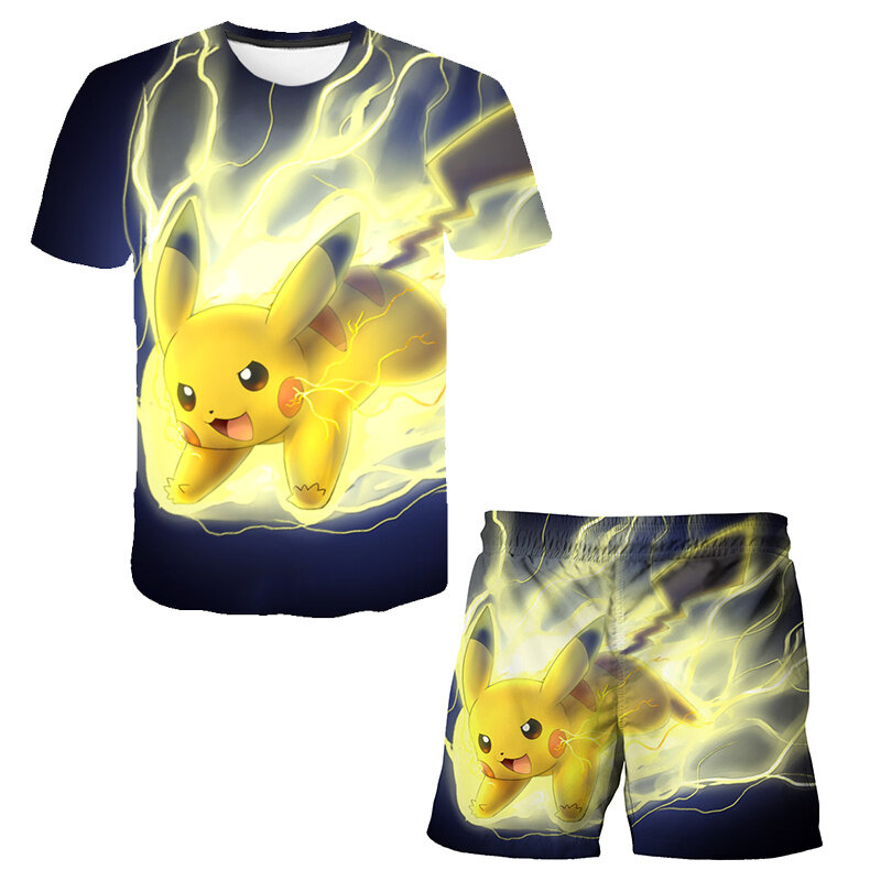 Pikachu meninos cartoon impresso camiseta, roupas de verão novas para crianças com idade 4-14, pokemon, 2022