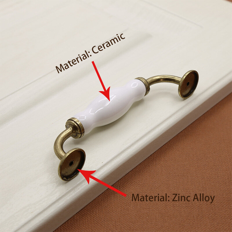 Cerâmica, liga de zinco, armário de cozinha galvanizado do punho da porta, punho da gaveta da cômoda (2 pces)