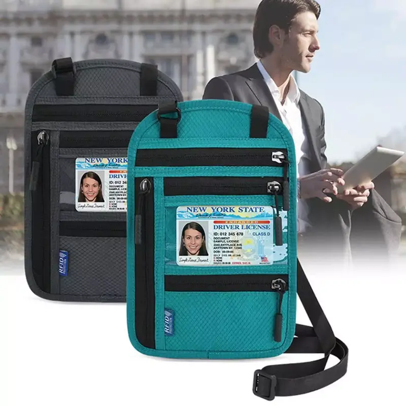 Saszetka na szyję podróżna przenośna torba na dokumenty paszportowe na zewnątrz