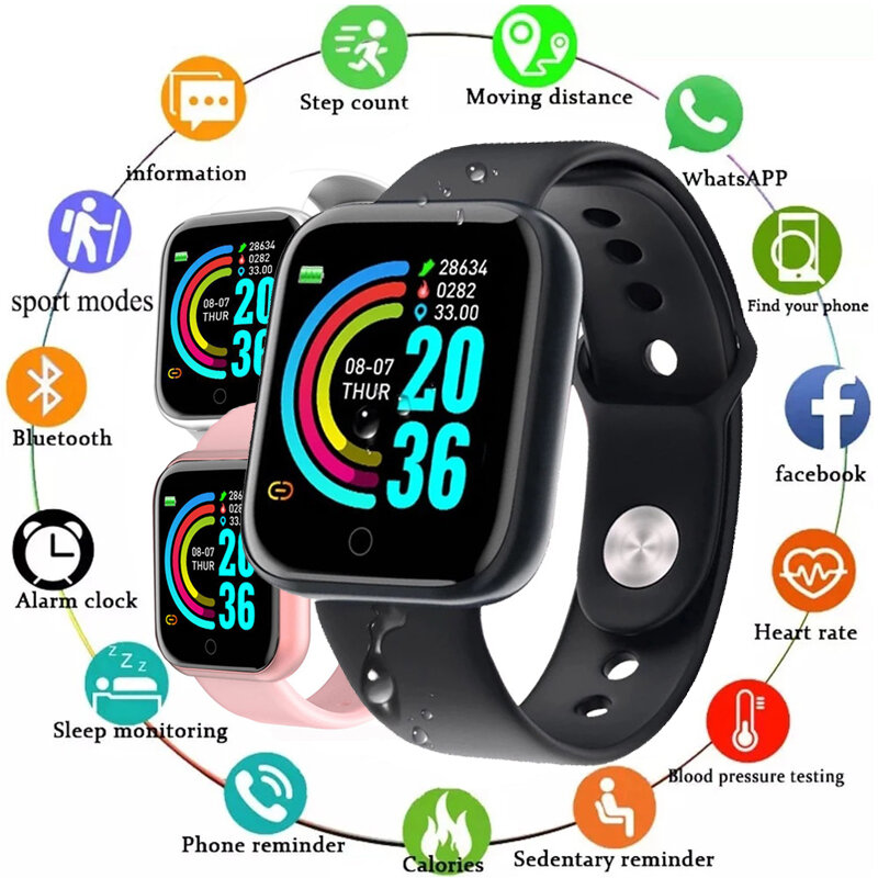 D20 Pro Smart Watch Men Sport Fitness Tracker Blood Pressure Heart Rate Monitor Y68 Women Bracelet For Android IOS Xiaomi Kids