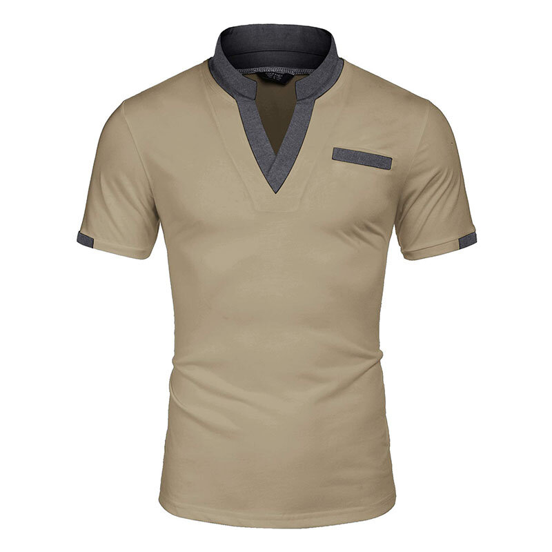 Рубашка-поло мужская с коротким рукавом, однотонная Повседневная Деловая приталенная, лето 2022