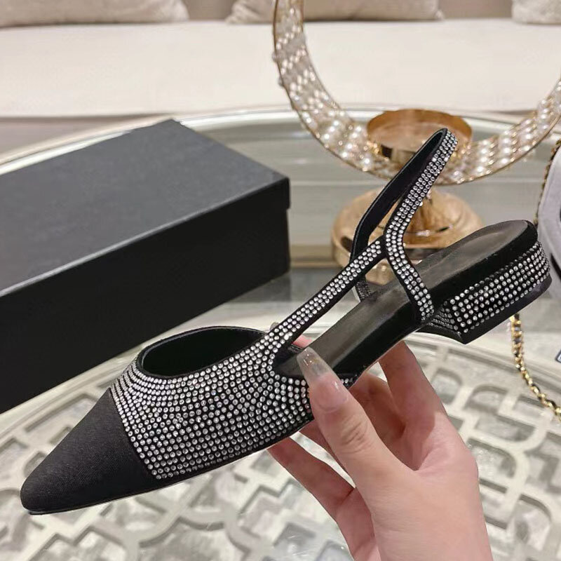 Prowow-Sandalias de punta redonda con diamantes de imitación para mujer, zapatos de diseñador de pasarela, de marca de lujo
