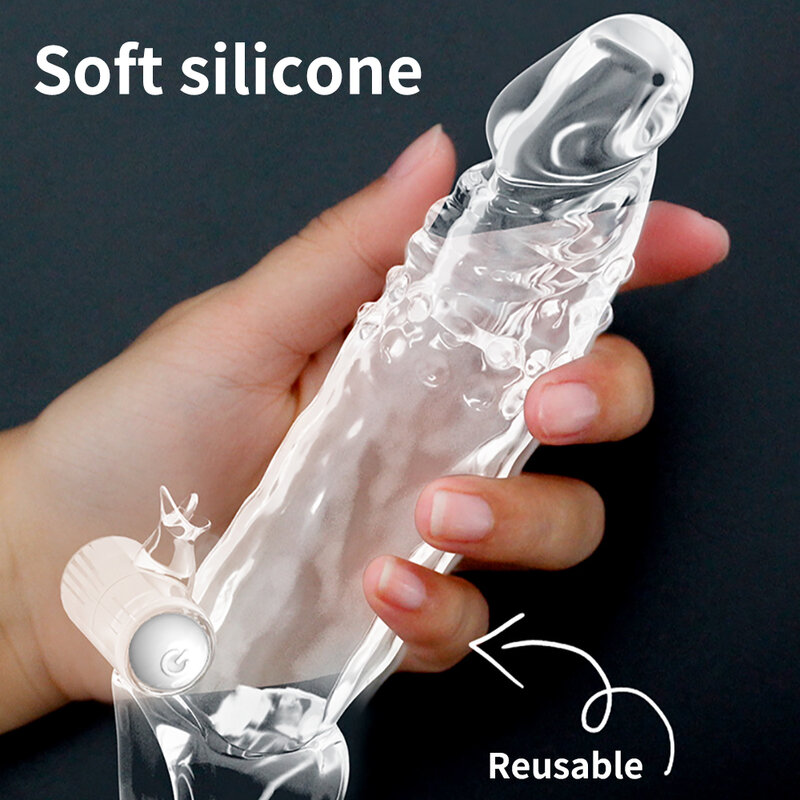Delay Crystal Penis Sleeve Textured Extension G-Spot Reusable Condom Penis Couple Ring Sex Products Adult Sex Toys For Men