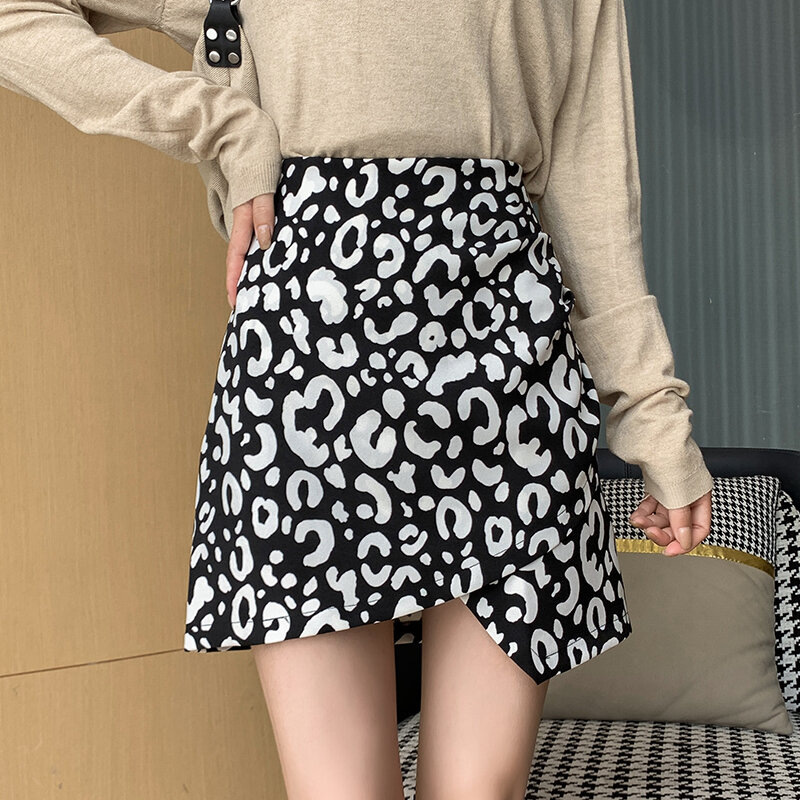 Wisher & tong saia feminina leopardo imprimir cintura alta a linha moda sexy mini saias 2022 primavera verão pacote hip saia curta