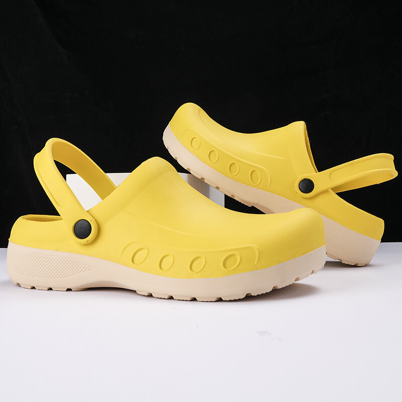 Sepatu Koki untuk Pria Musim Panas Sepatu Dapur Antiselip Sandal Tahan Air Bakiak Taman Nyaman Platform Sandal Pantai Ukuran Plus