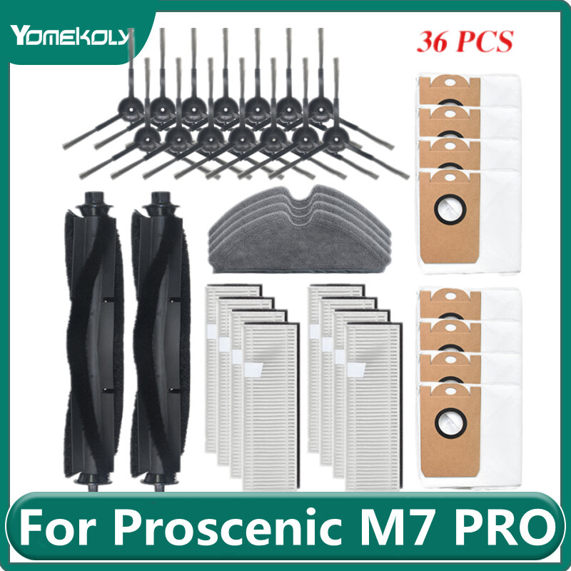 Proscenic M7 PRO/Kyvol Cybovac S31 /Uoni V980 PLUS/honisture Q6 로봇 진공 청소기 메인 브러시 HEPA 필터 먼지 봉투 부품, Proscenic M7 PRO/Kyvol Cybovac