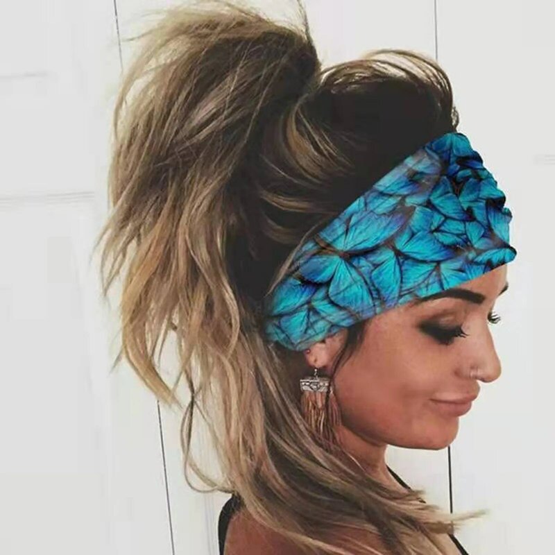 Schmetterlings druck elastische Stirnbänder für Frauen Mädchen Twist Cross Haarband Make-up Stirnband 2023 Frauen Vintage Haar gummis Haar 2023