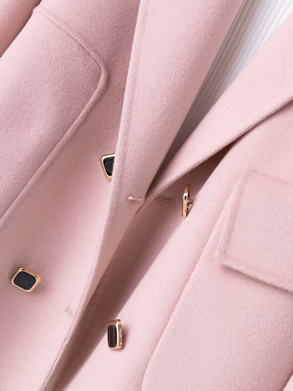 Женское двухстороннее замшевое пальто из чистой шерсти 2022, высококачественное модное двубортное короткое шерстяное пальто в западном стиле с лацканами