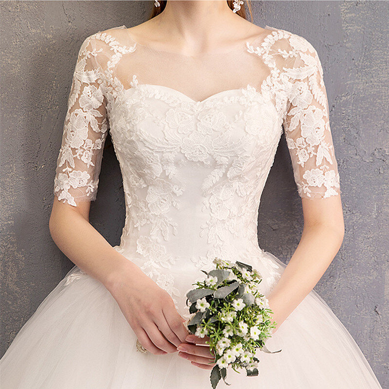 여성을 위한 일루젼 레이스 공주 신부 웨딩 드레스, 2022 층 길이 새로운 패션 반 소매 Boho 신부 가운 큰 크기