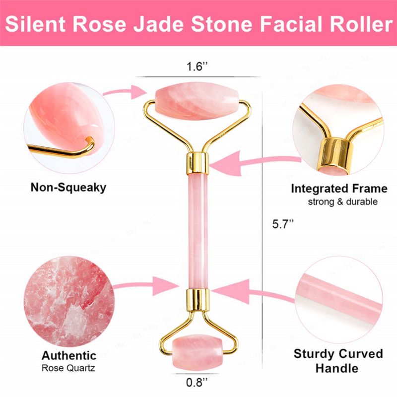 Rosa de quartzo jade rolo rosto emagrecimento massageador natural massagem facial rolo massageador para o rosto pele levantamento rugas remover ferramenta