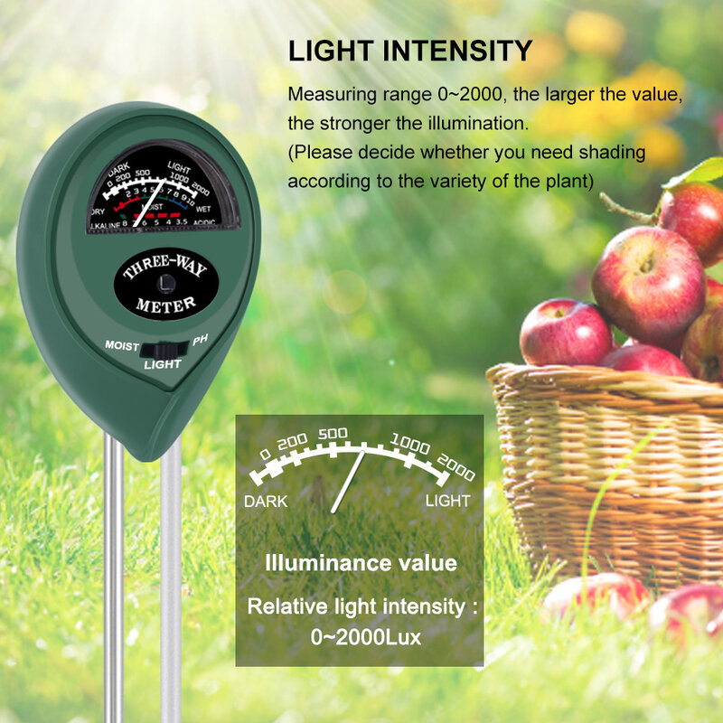 3-in-1 Pflanzen Boden Tester Landwirtschaft Feuchtigkeit PH Sonnenlicht Intensität Meter Monitor für Gartenarbeit Boden Prüfung Liefert