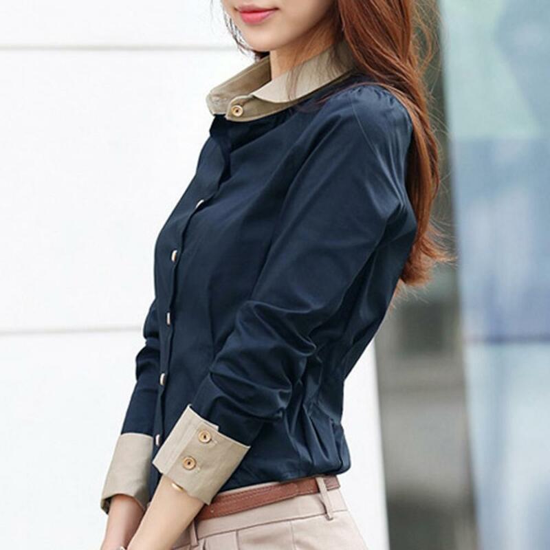 Women Shirts Office Long Sleeve Solid Color Turn Down Collar Waist Tight Shirt Buttons Blouse Top chemise femme blouse women