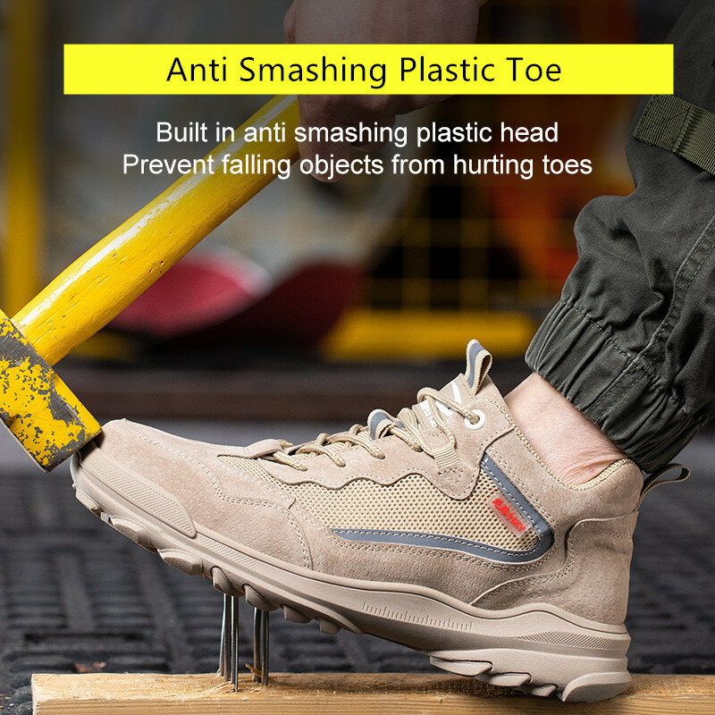 Sepatu Keamanan Anti Benturan untuk Pria Sepatu Bot Kerja Pria Antiselip Sepatu Kerja Pelindung dengan Ujung Besi Sepatu Khusus untuk Kerja