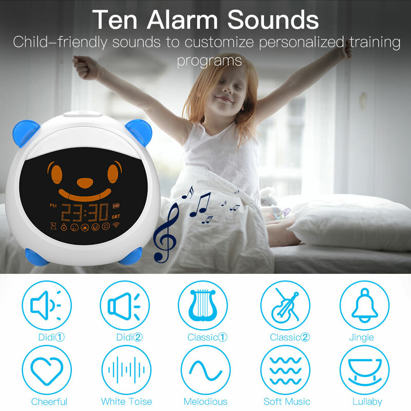 MOES-WiFi Smart Kids Alarm Clock, Sleep Trainer, Light Sound Expression, Smart Life, Tuya App, Controle de Voz, Alexa, Google Home