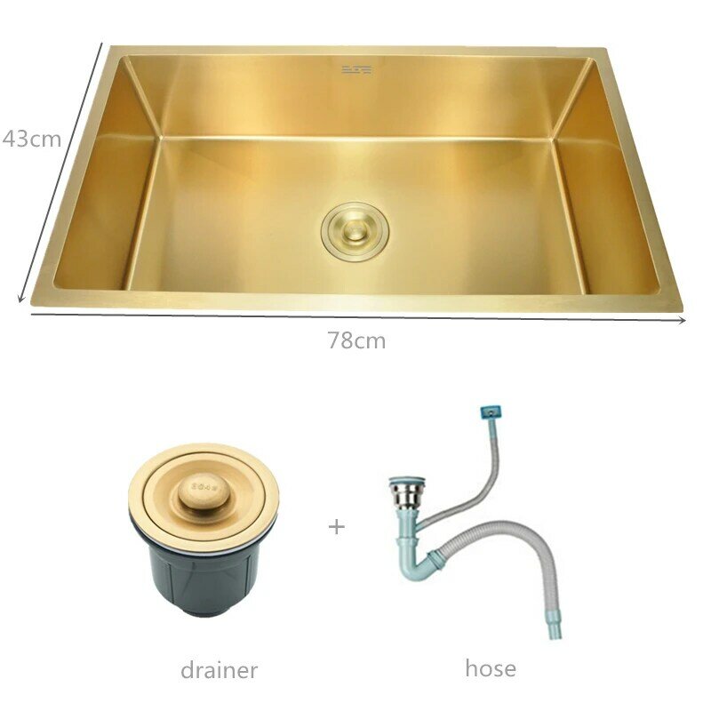 78x43cm Gold Küche Waschbecken mit Boden Regal Gold Seife Spender und Zubehör Set Edelstahl Unterbau Waschbecken schüssel