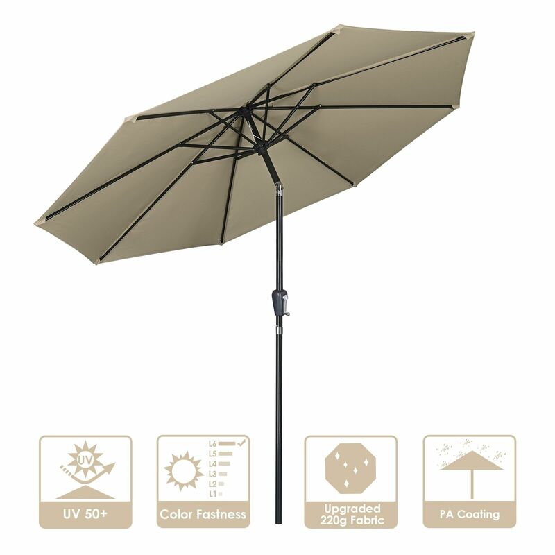 Paraguas resistente al agua para Patio, sombrilla duradera resistente a la decoloración, color caqui, UV50 +, 9 pies