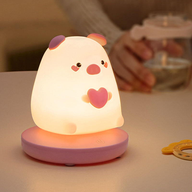 Lampka nocna Led silikonowy królik/Panda/tygrys/świnia lampka nocna latarkoładowarka USB dla dzieci dzieci sypialnia prezent na boże narodzenie