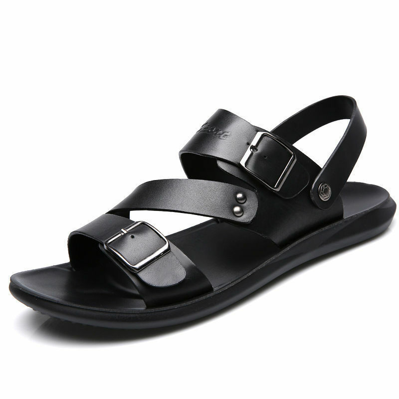 Sandálias masculinas concisas de couro cor sólida sapatos de verão casuais confortáveis dedo do pé aberto sandálias de praia macia calçados masculinos 48