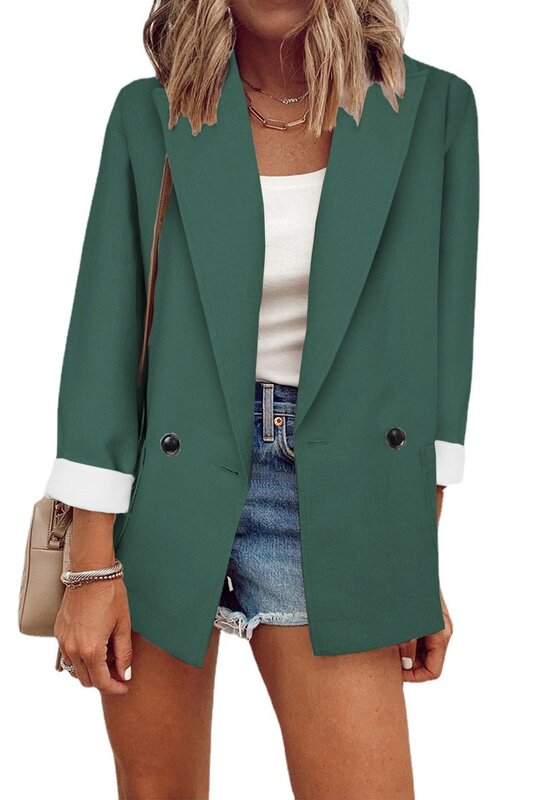 Blazer de Color liso para mujer, chaqueta informal de manga larga con solapa, chaqueta de un solo pecho, Tops de otoño e invierno, 2022