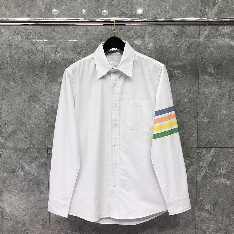 TB THOM-camisa a rayas Multicolor para hombre, camisa informal de algodón Oxford ajustada, ropa de alta calidad para primavera y otoño
