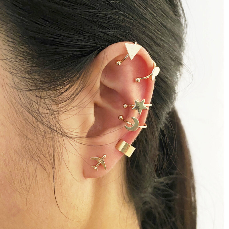 Cor de prata folhas clipe brincos para mulheres homens criativo simples c orelha manguito não-piercing orelha clipe conjunto tendência jóias presente