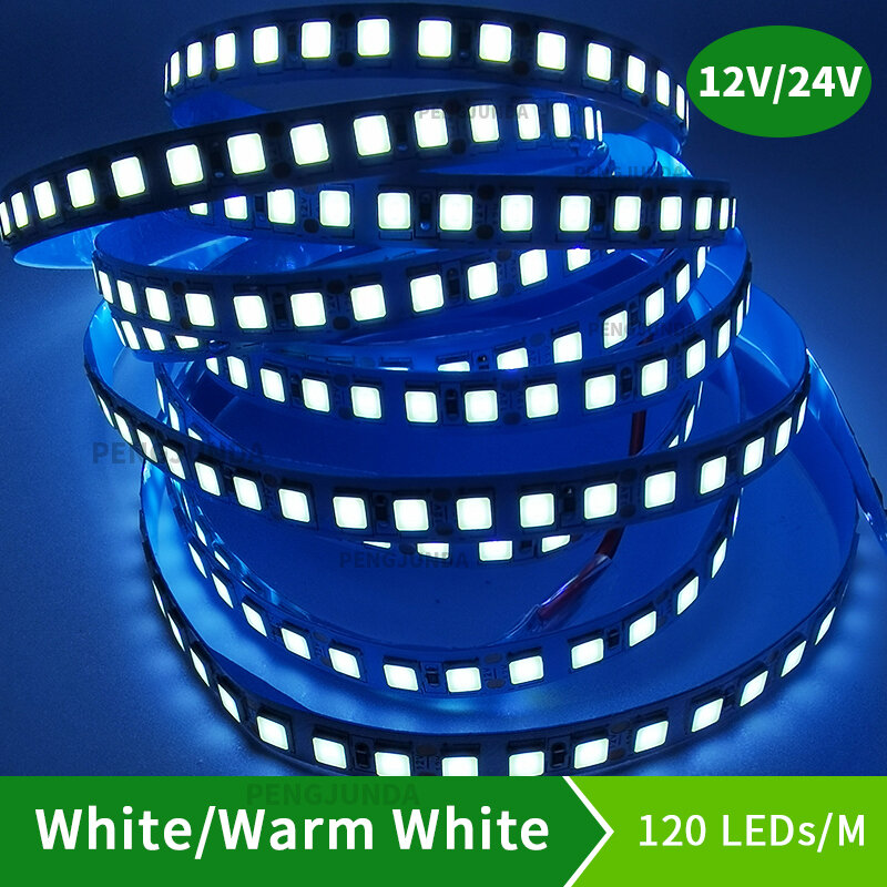 調節可能なLEDストリップライト,5m,600,5054 LED,12v,24v,フレキシブル,120ダイオード/m,輝度,白/ウォームホワイト,5050