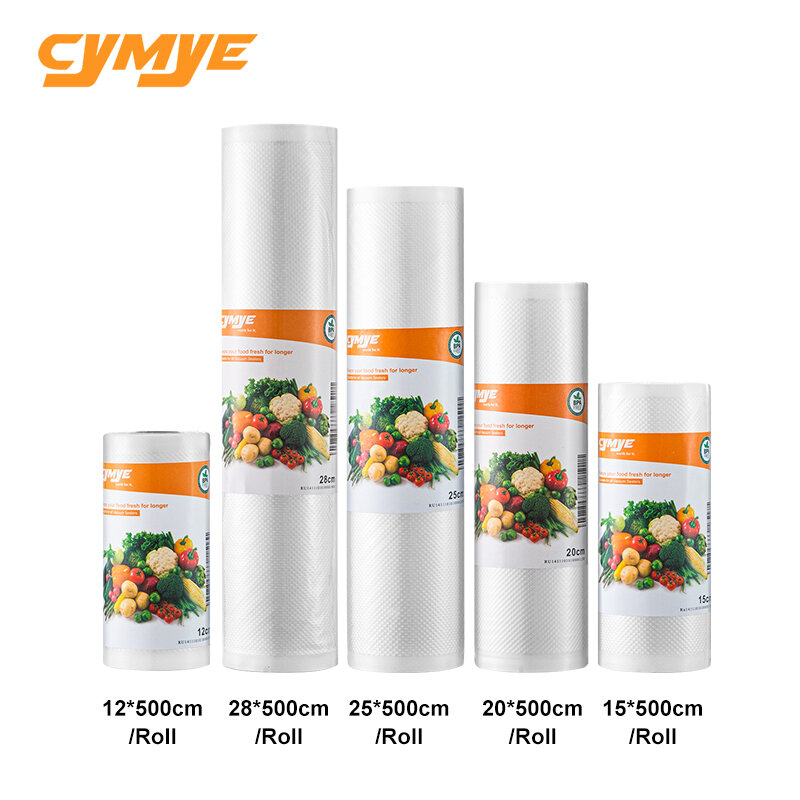 Cymye — Rouleau de sacs de conservation sous-vide pour aliments (VB01), en plastique, différentes tailles, pour machine à emballer sous-vide, conserve la fraîcheur des aliments