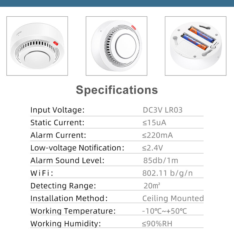 TinoSec Wireless Tuya Smart Independent Smoke Alarm Indoor Home Security 80 dB Sound Fire Alarm Sensor Smart Life APP Control