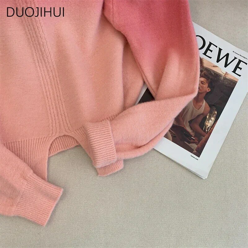 DUOJIHUI Autumn Sweet Loose Gradient Color Female Pullovers New Basic Long Sleeve Fashion Simple Casual Knitting Women Pullovers