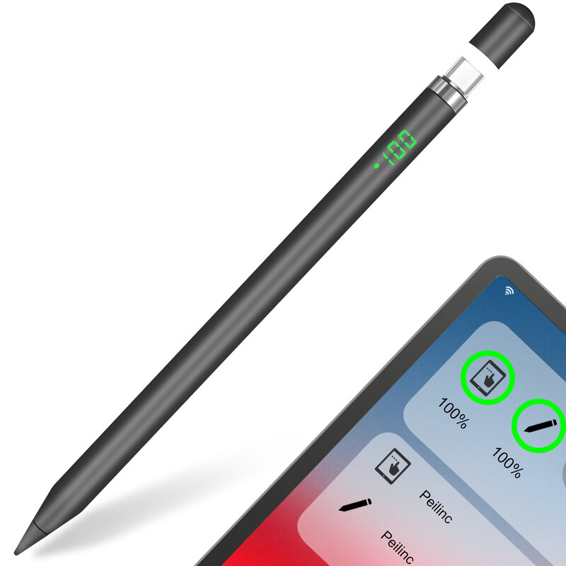 IPad用スタイラスペン、LEDパワーディスプレイ付き、Apple ipad Pencil第1世代用の静電容量式スタイラスペン