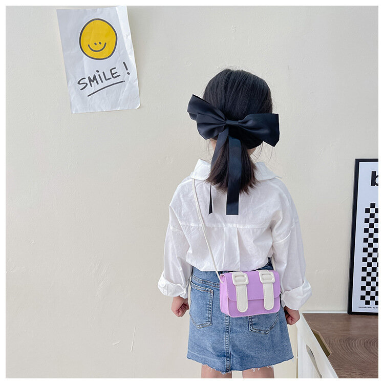 Bolso de hombro cuadrado pequeño para niños y niñas, bandolera pequeña de cuero PU con contraste de colores, monedero