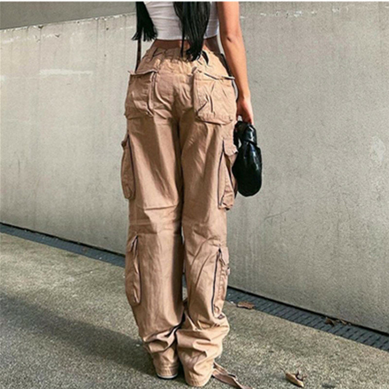 Женские винтажные джинсы, модные прямые джинсовые брюки в стиле 90-х с карманами, широкими штанинами и высокой талией, Y2k