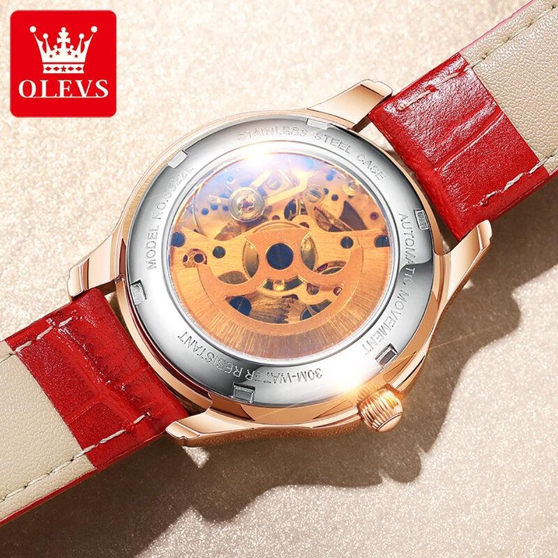 OLEVS-Reloj de pulsera con correa de cerámica para mujer, cronógrafo mecánico automático de lujo, resistente al agua