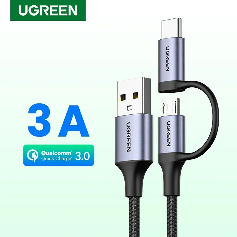 Ugreen USB نوع C كابل لسامسونج غالاكسي S10 S9 2 في 1 سريع مايكرو USB كابل بيانات الشحن كابل Moble الهاتف USB شاحن الحبل