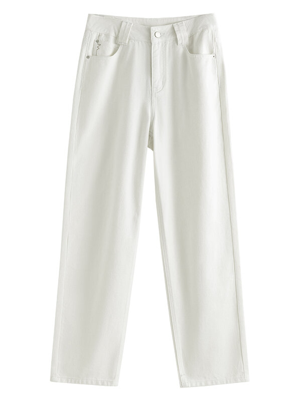 Fsle estilo clássico calças de brim de cintura alta feminina outono novo fino all-match tubo reto casual commuter calças de brim femininas