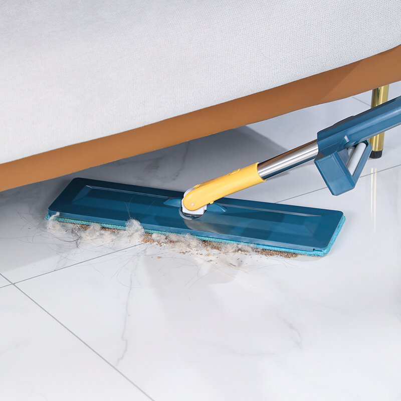 Joybos – serpillière plate magique pour nettoyage du sol de la maison, manche en acier inoxydable avec 2 tampons en microfibre lavables et réutilisables, Js9