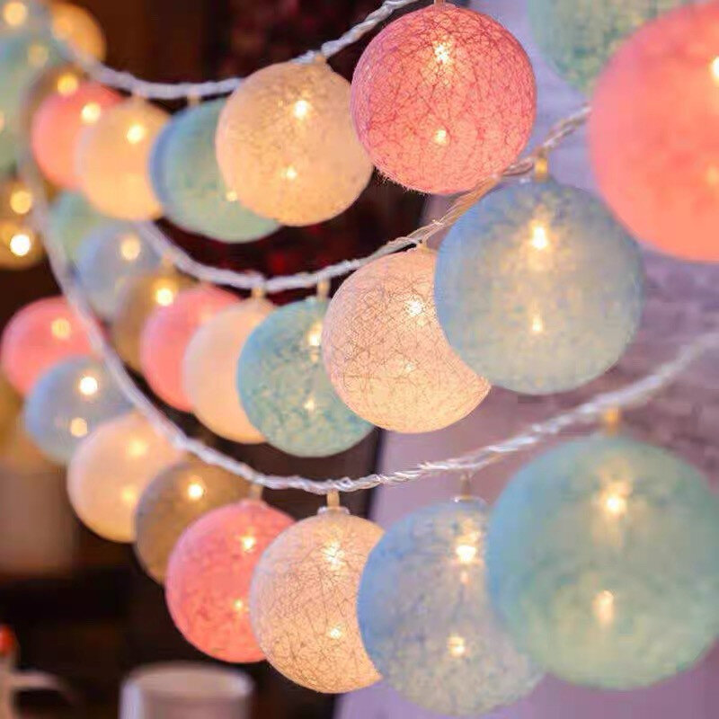 40/20 LED Bola Kapas Karangan Bunga Lampu Peri Tali Dekorasi Natal Luar Ruangan Navidad Lampu Taman Jalan Karangan Bunga Hadiah Tahun Baru
