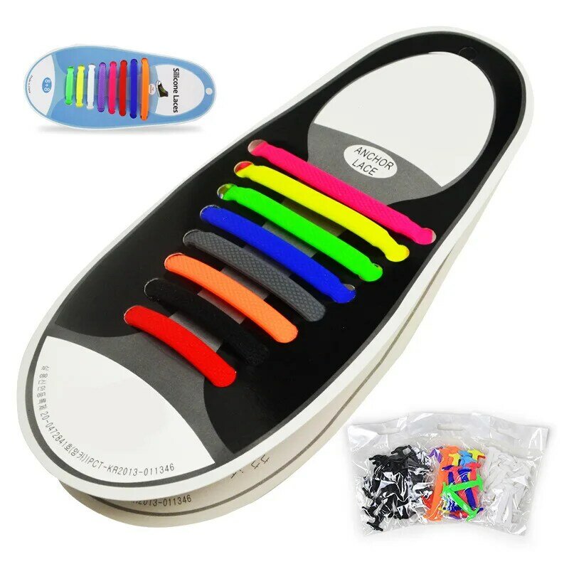 Silicone Elastic Shoelaces Special No Tie Shoelace Lacing Kids Adult Sneakers Quick Shoe Lace Creative Lazy Rubber Lace 16ps/Lot