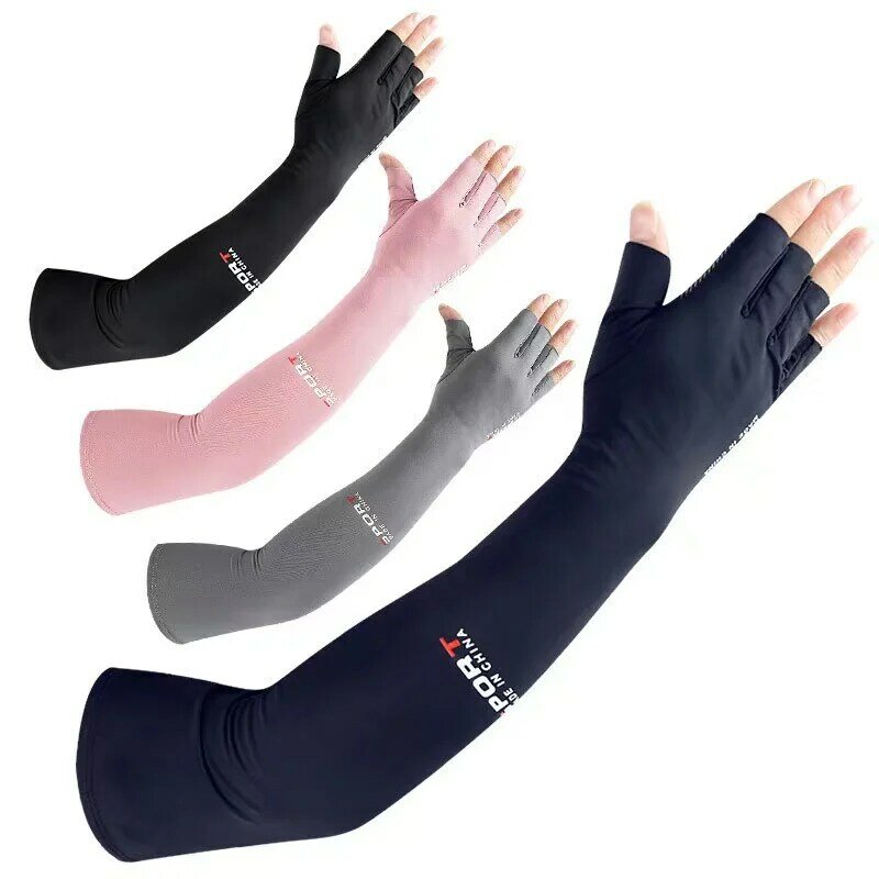Summer sunscreen ice sleeves outdoor riding sports comfortable anti-ultraviolet lengthened half-finger ice silk arm guard gloves