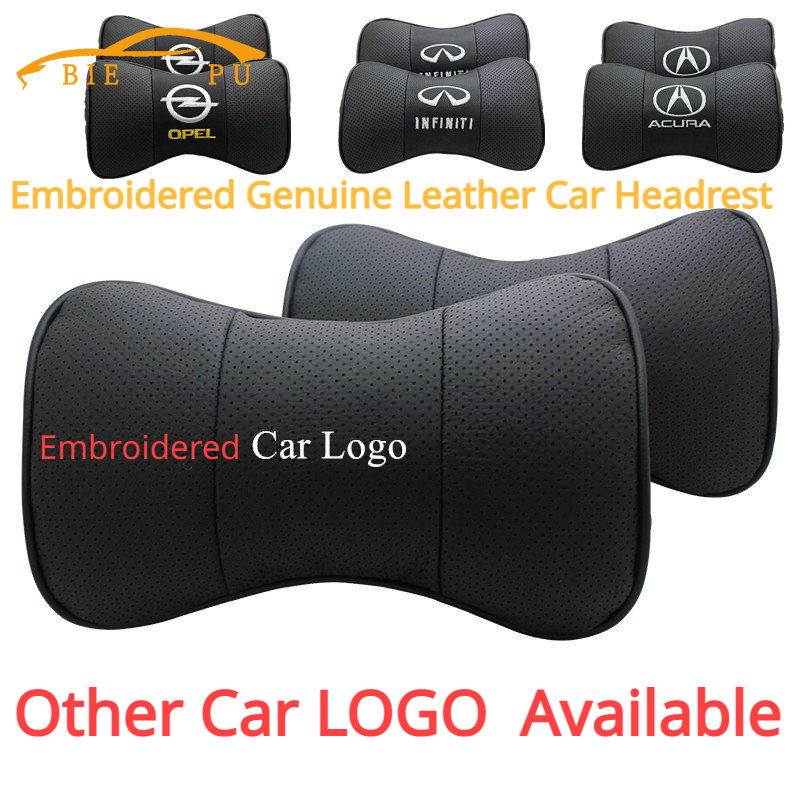 BIEPU-reposacabezas de cuero genuino para coche, cojín Original para el cuello, almohada con cualquier logotipo personalizado, accesorios para automóviles