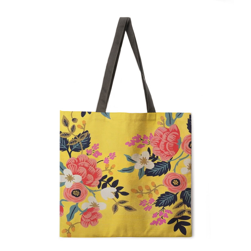 Flowers and Birds Ladies Beach Bag Foldable Shoulder Bag Shopping Bag Printed Handbag Linen Casual Tote Reusable