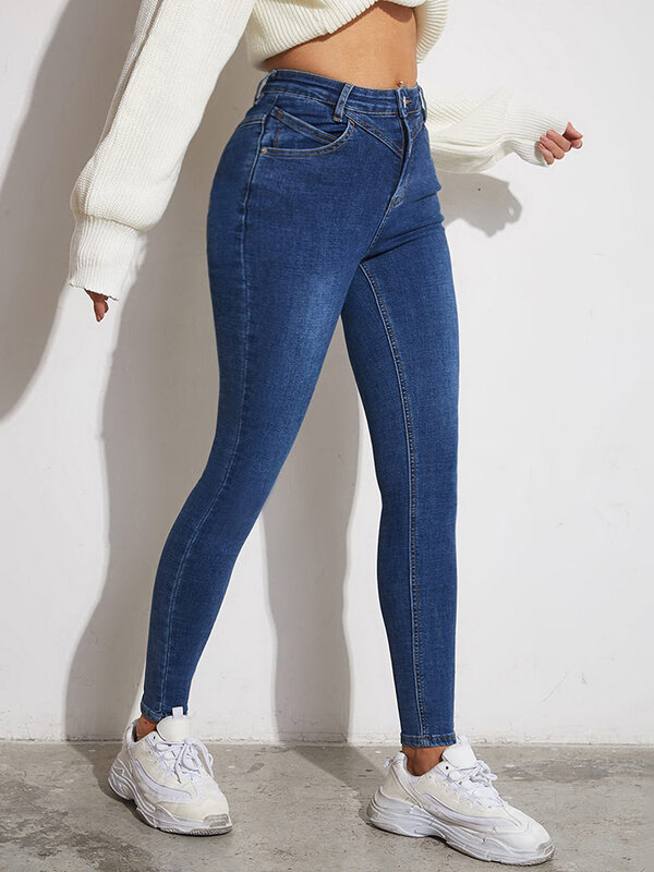 Обтягивающие эластичные джинсы Okuohao с завышенной талией, Женские Эластичные Обтягивающие Леггинсы, джинсовые брюки для мам, синие стильные ...